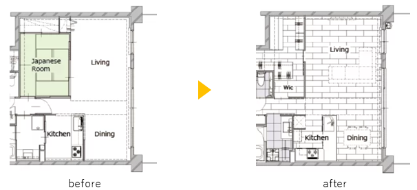インテリアと調和する!広々作業スペースを持つエレガントなL型キッチン_間取図
