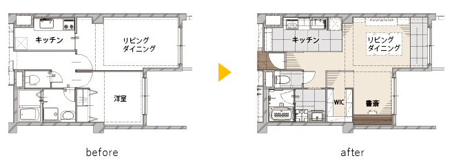 空間を切り分けない、ゆるやかなゾーニングのI型キッチン_間取図