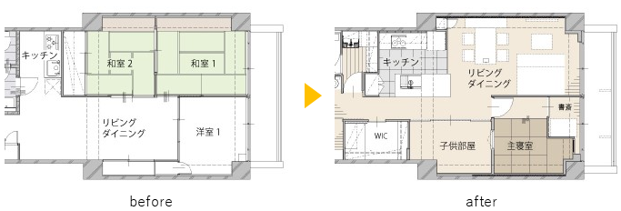 夫婦で使いやすい!高さ調整と回遊性を備えたII型キッチン_間取図